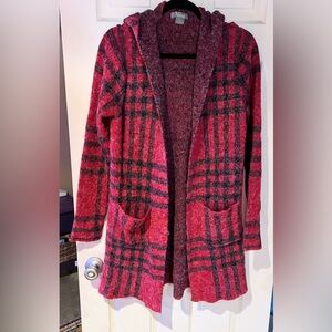 Natural Reflections Red and Black Plaid Hooded Sweater Size Medium